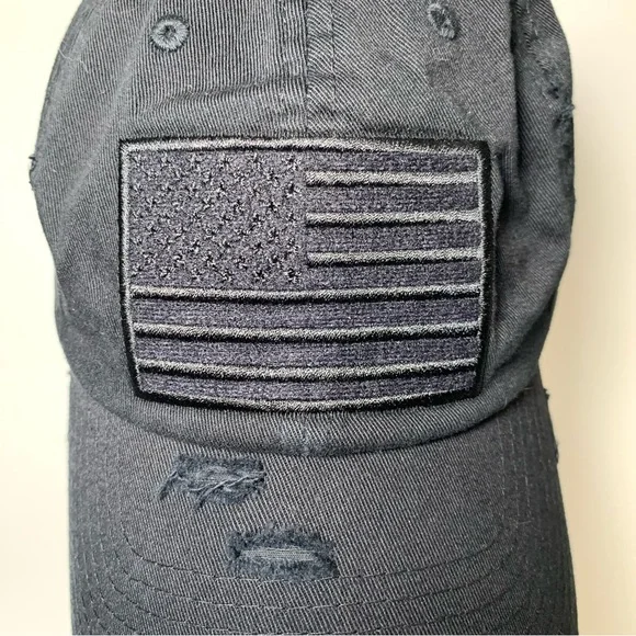 KBETHOS Black Distressed Baseball Cap with USA Flag Adjustable Strap Unisex - Picture 13 of 15